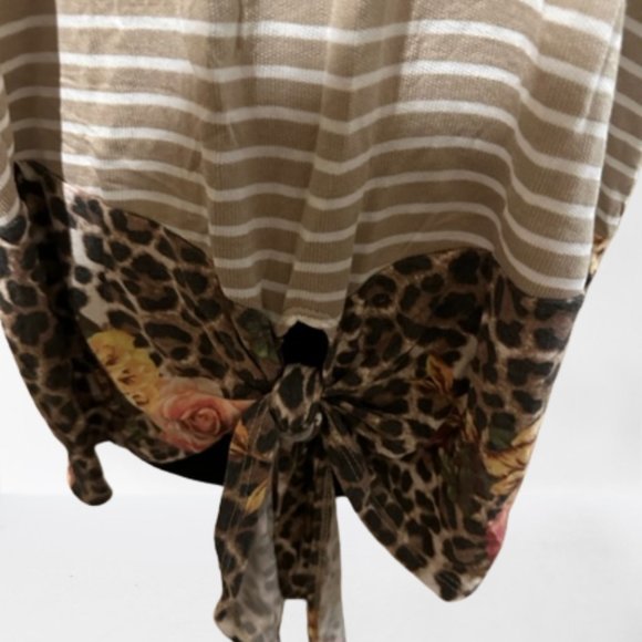 Tan & White Stripe Top with Rose Cheetah Design - Picture 5 of 12